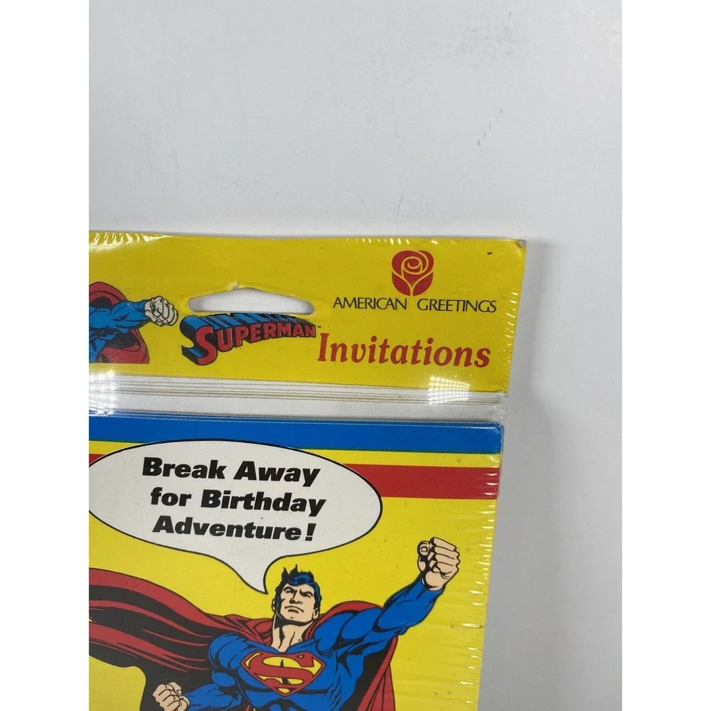 Vtg 1992 SUPERMAN Birthday 8‎ Invitations Envelopes Man of Steel Party Cards NOS